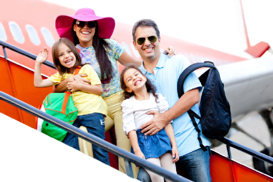 Family traveling by airplane