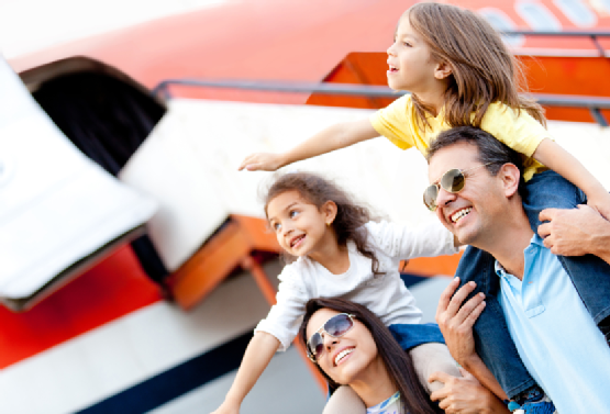 Family traveling by airplane