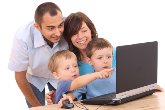 family using laptop