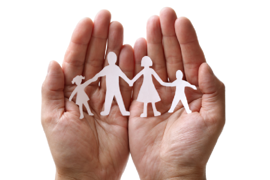 Paper chain family protected in cupped hands