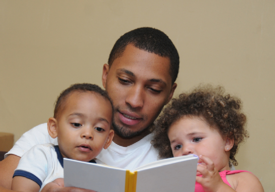 Two Generation Family Reading Father Son Niece