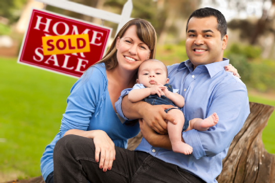 Mixed Race Couple, Baby, Sold Real Estate Sign