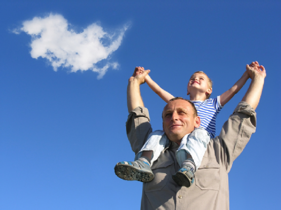 grandfather and grandson with cloud